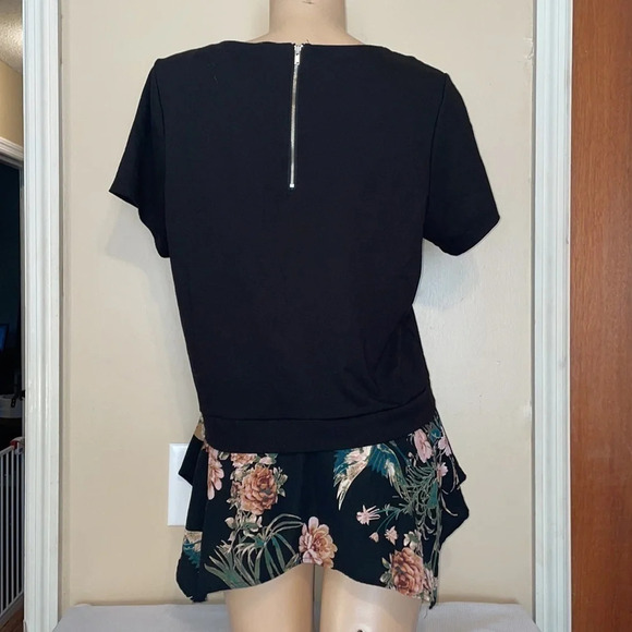 W5 women’s blouse large shirt black Asian peplum embroider bird shirt sleeve - Picture 3 of 6